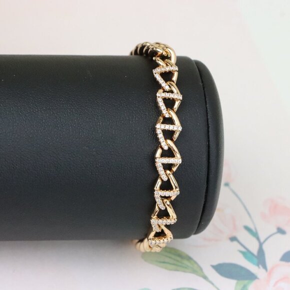 "Elegant Rose Gold Zigzag Chain Bracelet with Dazzling CZ Stones, XPBL0944 - Picture 6 of 12